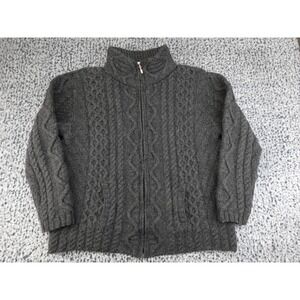 Aran Crafts Cardigan Sweater Mens XL‎ Charcoal Gray Cable Knit 100% Merino Wool